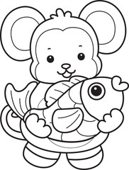 Outline of Cute Monkey icon. Lineart of Funny baby Monkey animal series stock illustration.