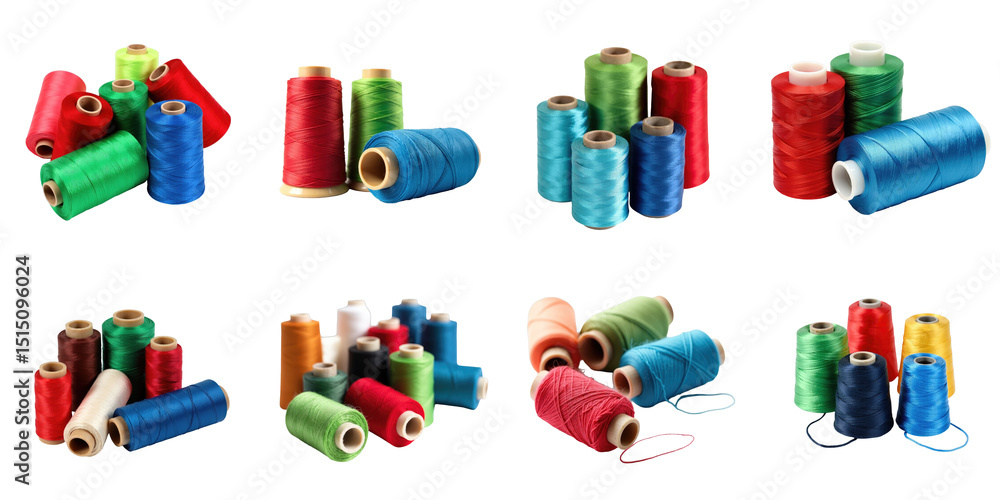 Aufkleber variety of colorful spools of thread displayed on a transparent background featuring multiple arrang
