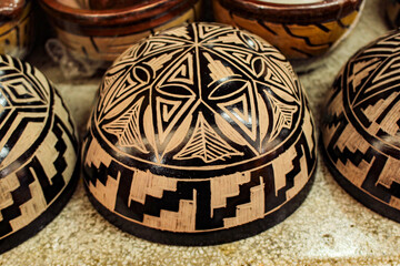 Indigenous bowls, handicrafts from the Brazilian Amazon, made from the fruit of the Cujite...
