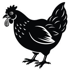 Black Silhouette Hen with Berry &ndash; Farm Animal Vector Art,
Chicken Feeding Scene with Nest &ndash; Vintage Farm Illustration,
Classic Hen Silhouette &ndash; Retro Poultry Artwork Design.