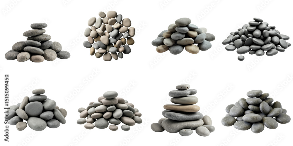 Aufkleber collection of various arrangements of smooth stones displayed on a transparent background, featuring