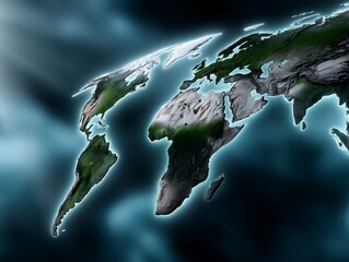 Global world map, detailed continents, highlighted landmasses