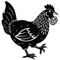 Black Silhouette Hen with Berry &ndash; Farm Animal Vector Art,
Chicken Feeding Scene with Nest &ndash; Vintage Farm Illustration,
Classic Hen Silhouette &ndash; Retro Poultry Artwork Design.