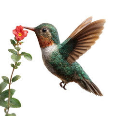 Fototapeta premium Hummingbird feeding on flower nature setting transparent background close-up view wildlife concept