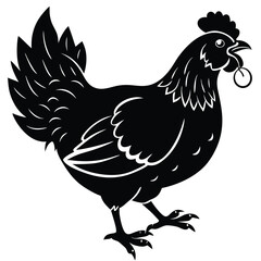 Black Silhouette Hen with Berry &ndash; Farm Animal Vector Art,
Chicken Feeding Scene with Nest &ndash; Vintage Farm Illustration,
Classic Hen Silhouette &ndash; Retro Poultry Artwork Design.