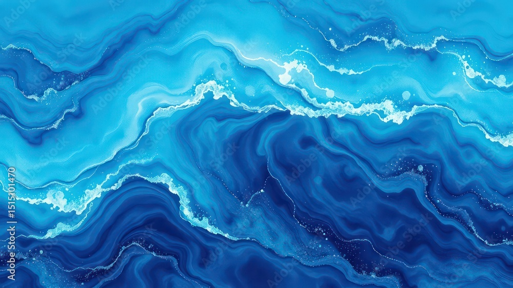 Poster abstract waves of layered blues create a flowing, dynamic and immersive textured background graphic