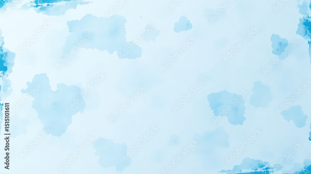 Poster delicate light blue watercolor wash with textured border and soft abstract shapes on paper, perfect 