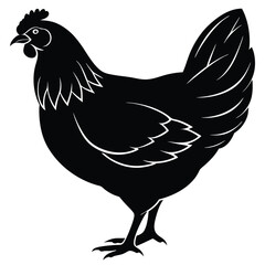 Black Silhouette Hen with Berry &ndash; Farm Animal Vector Art,
Chicken Feeding Scene with Nest &ndash; Vintage Farm Illustration,
Classic Hen Silhouette &ndash; Retro Poultry Artwork Design.