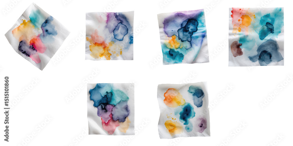 Poster colorful watercolor texture collection with abstract patterns on transparent background featuring so