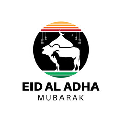 Eid al-Adha Mubarak Calligraphy Logo Design,  Islamic Festival Vector for Qurbani Celebration