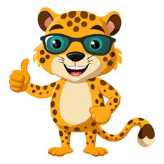 funny Leopard wearing sunglasses gives a smiling thumbs-up in a vibrant, detailed 3D cartoon render, showing approval