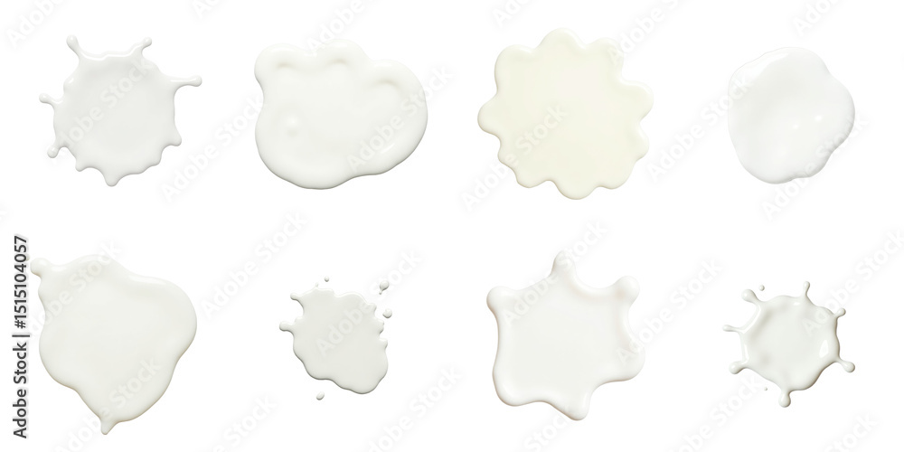 Aufkleber collection of white splashes and drips on transparent background featuring various organic shapes of
