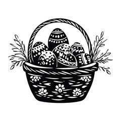 Fototapeta premium Black and white full basket of eggs depicting farm fresh produce and an eco-friendly food theme