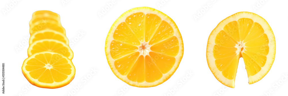 Poster sliced lemon segments displayed against transparent background showcasing vibrant yellow color and j