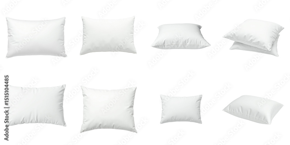 Aufkleber a collection of various white pillows in different shapes and sizes, displayed against a transparent