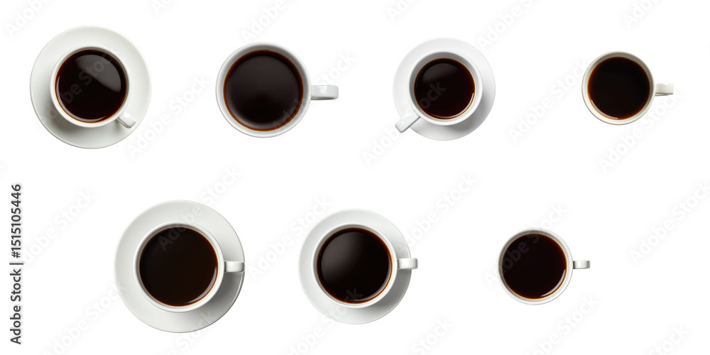 Aufkleber collection of various coffee cups on transparent background featuring different sizes and styles wit