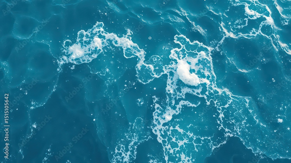 Poster aerial view of ocean waves creating white foam on the surface of deep teal water demonstrating the b
