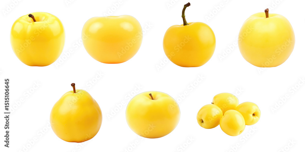 Aufkleber collection of yellow apples displayed on transparent background featuring various shapes and sizes o