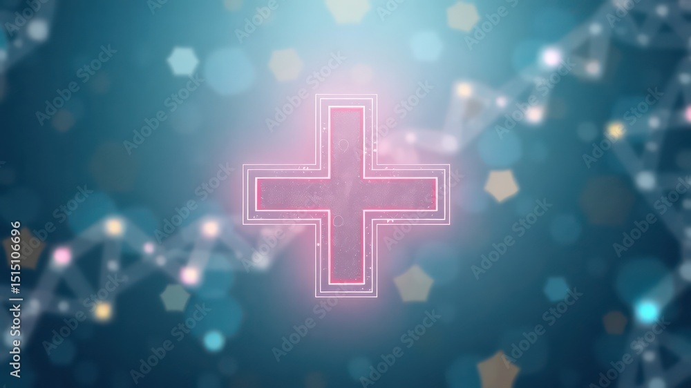 Poster abstract plus symbol, representing positive solutions in a network of connected nodes, against a tea