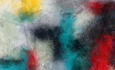 Abstract art brush strokes color blending template background, canvas texture applied.