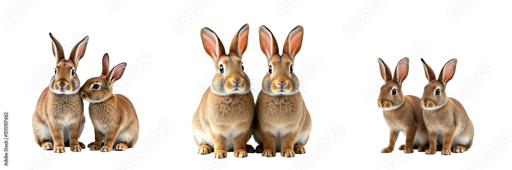 Aufkleber cute rabbit pairing collection featuring three pairs of realistic rabbits with floppy ears and soft 