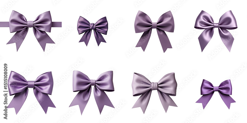 Poster elegant collection of various purple satin bows displayed on a transparent background featuring diff