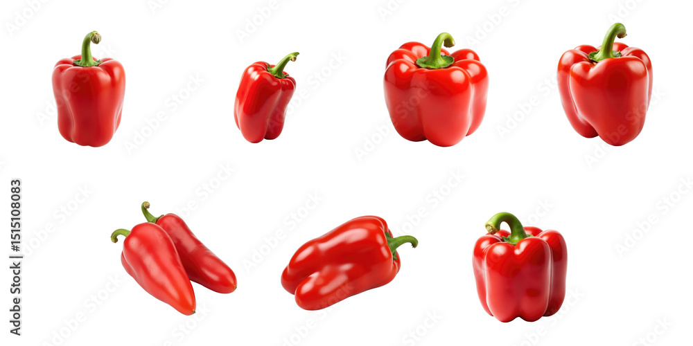 Poster vibrant collection of red bell peppers in various sizes isolated on transparent background highlight
