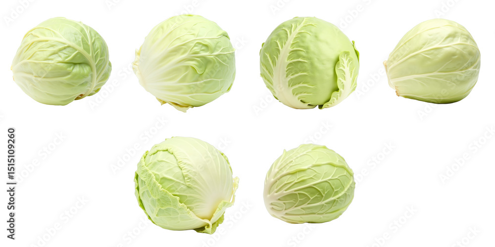 Aufkleber collection of fresh green cabbages displayed on a transparent background featuring varied angles and