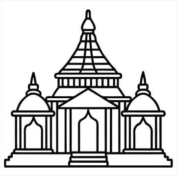 Indian bengali ratna style temple line art icon isolated on white background