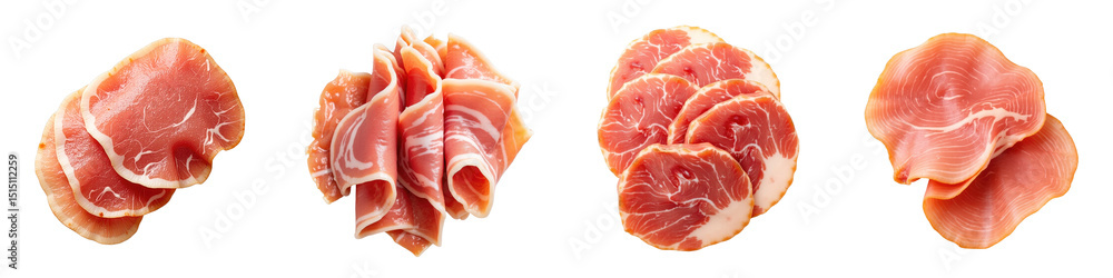 Aufkleber sliced cured meat assortment on a transparent background featuring various arrangements of ham with 