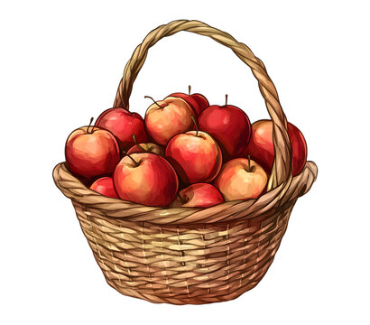red apples in woven basket clip art preview