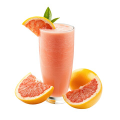 Refreshing grapefruit smoothie served in a tall glass with citrus garnishes on a bright background