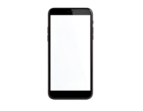 Smartphone Mockup: A sleek black smartphone with a blank, bright screen. Ideal for showcasing user interfaces, apps, or digital content. - Powered by Adobe