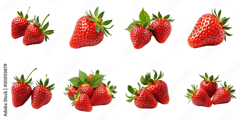 Aufkleber collection of fresh strawberries in various arrangements displayed on transparent background with lu