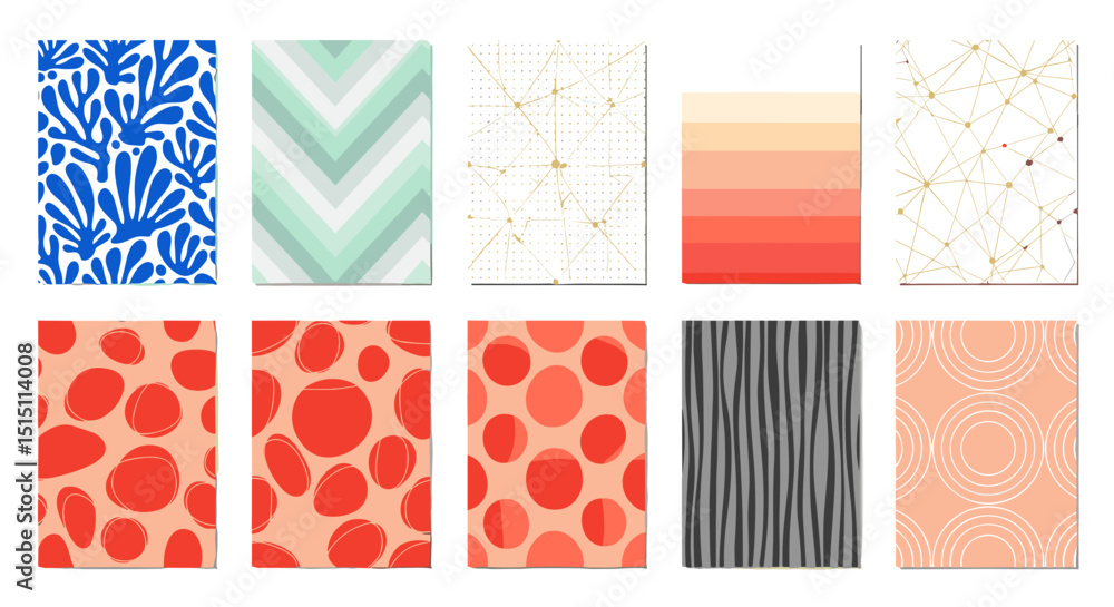 Poster collection of ten decorative panels with various patterns and color schemes arranged in two rows
