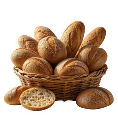 Golden brown, crusty bread rolls in a wicker basket
