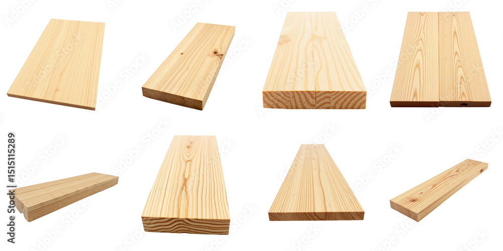 Aufkleber collection of various wood planks showcasing different angles and shapes on transparent background i