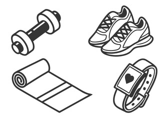  glyph icon set representing fitness essentials