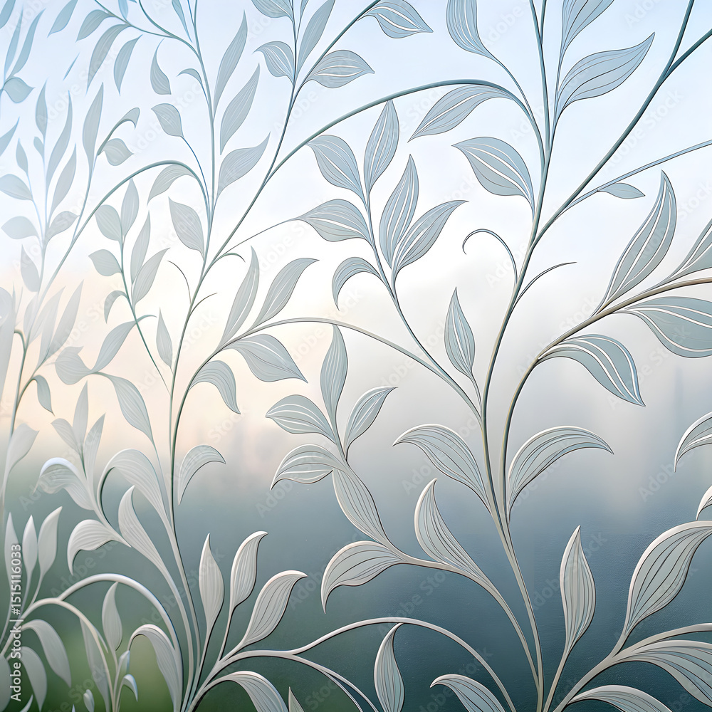 Poster frosted glass with an elegant leaf and branch pattern design