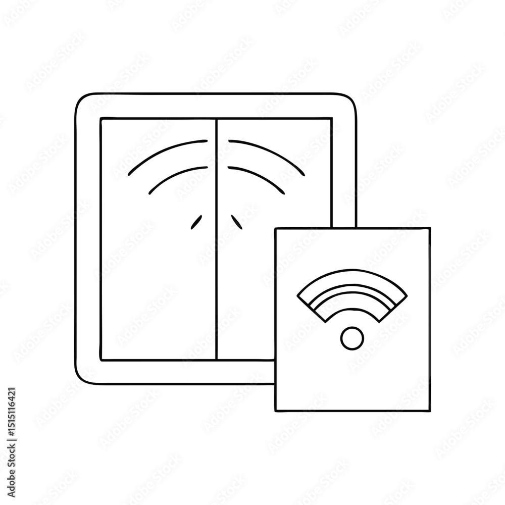 Poster modern eco-friendly house icon with smart window sensors and wireless control - modern eco-friendly 