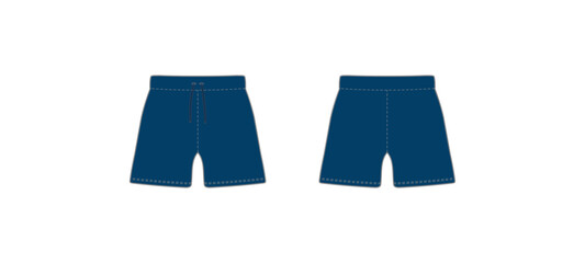blank Blue Sport Shorts Mockup 3d render front and back view isolated. Vector Illustration.