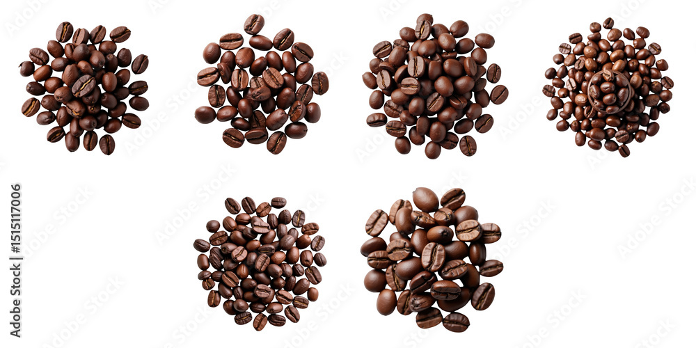 Aufkleber assortment of roasted coffee beans in various piles on transparent background showcasing different s