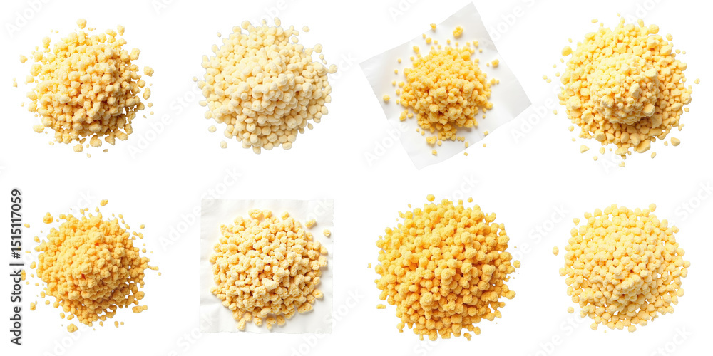Aufkleber assorted texture groups of granules on transparent background with varying colors and shapes includi