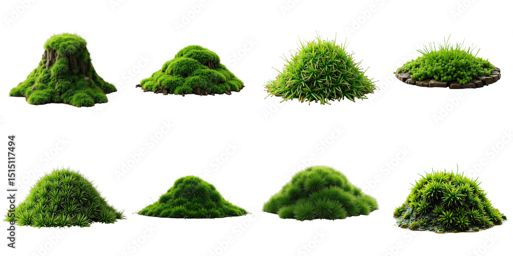 Aufkleber collection of realistic moss and grass clumps in various shapes and heights on transparent backgroun