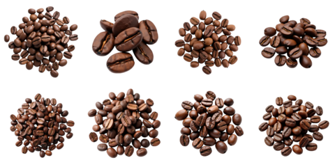 Collection of Various Brown Coffee Beans Arranged in a Grid on a transparent Background Displaying Different Shapes and Sizes of Roasted Coffee Beans for Culinary Use and Design