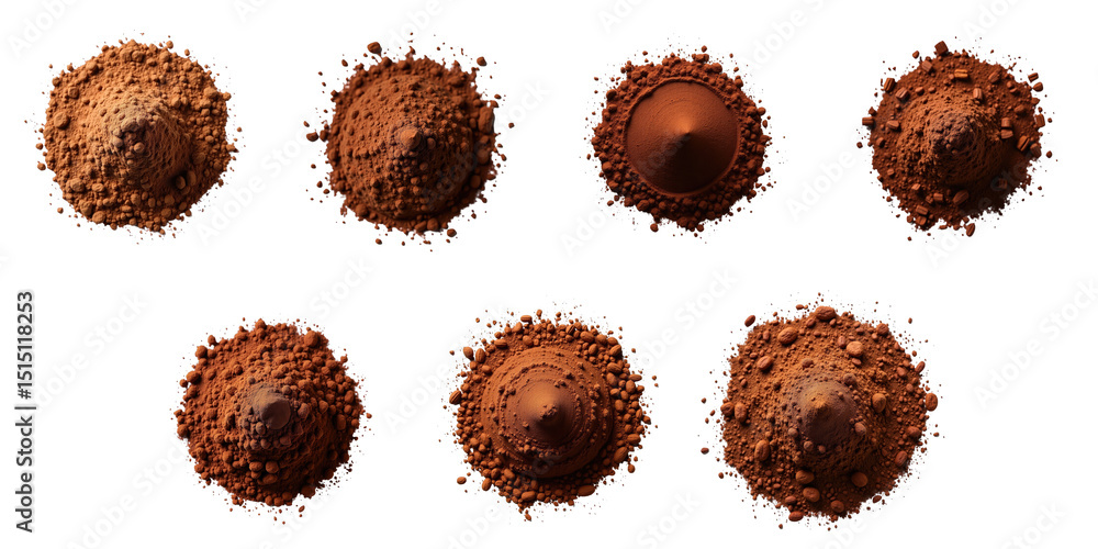 Aufkleber various shades of brown and reddish powdery pigments arranged in eight distinct piles on a transpare