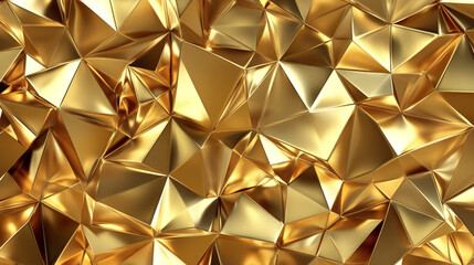 A dazzling low-poly abstract background of golden faceted polygons creates a rich, metallic, and reflective texture.