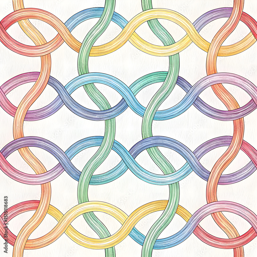 Poster intertwined colorful lines seamless pattern on white background