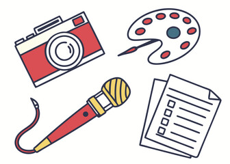 flat design icon set representing content creation essentials