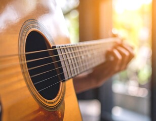 Fototapeta premium Close-up acoustic guitar playing